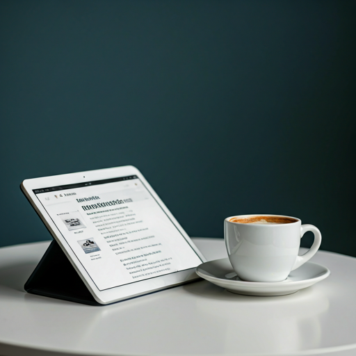 A coffee and a tablet with the newspaper